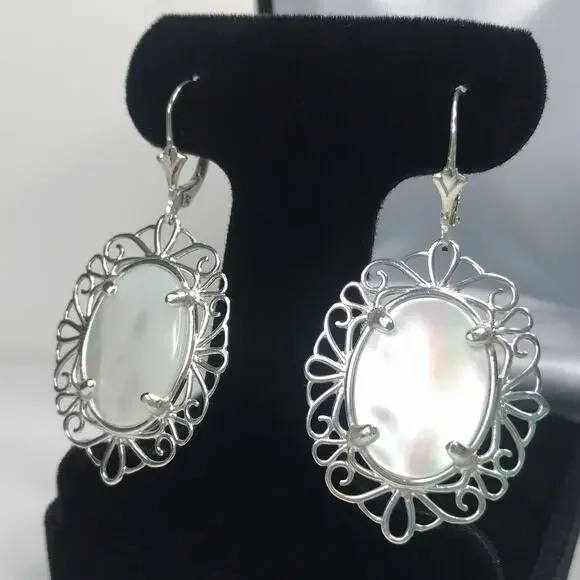 Beautiful Mother of Pearl Earrings in Sterling Silver 2 inch - Picture 6 of 8